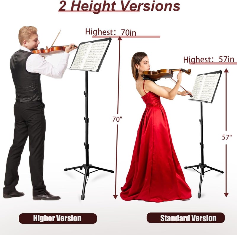 HOLANHING 70IN Sheet Music Stand, Tall Music Stand for Sheet Music High Stability, Adjustable Portable Music Stand with Carrying Bag for Guitar, Violin, Ukulele (33-70IN-A) - Image 2